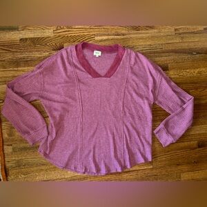 BKE Maroon Knit V-Neck Long Sleeve